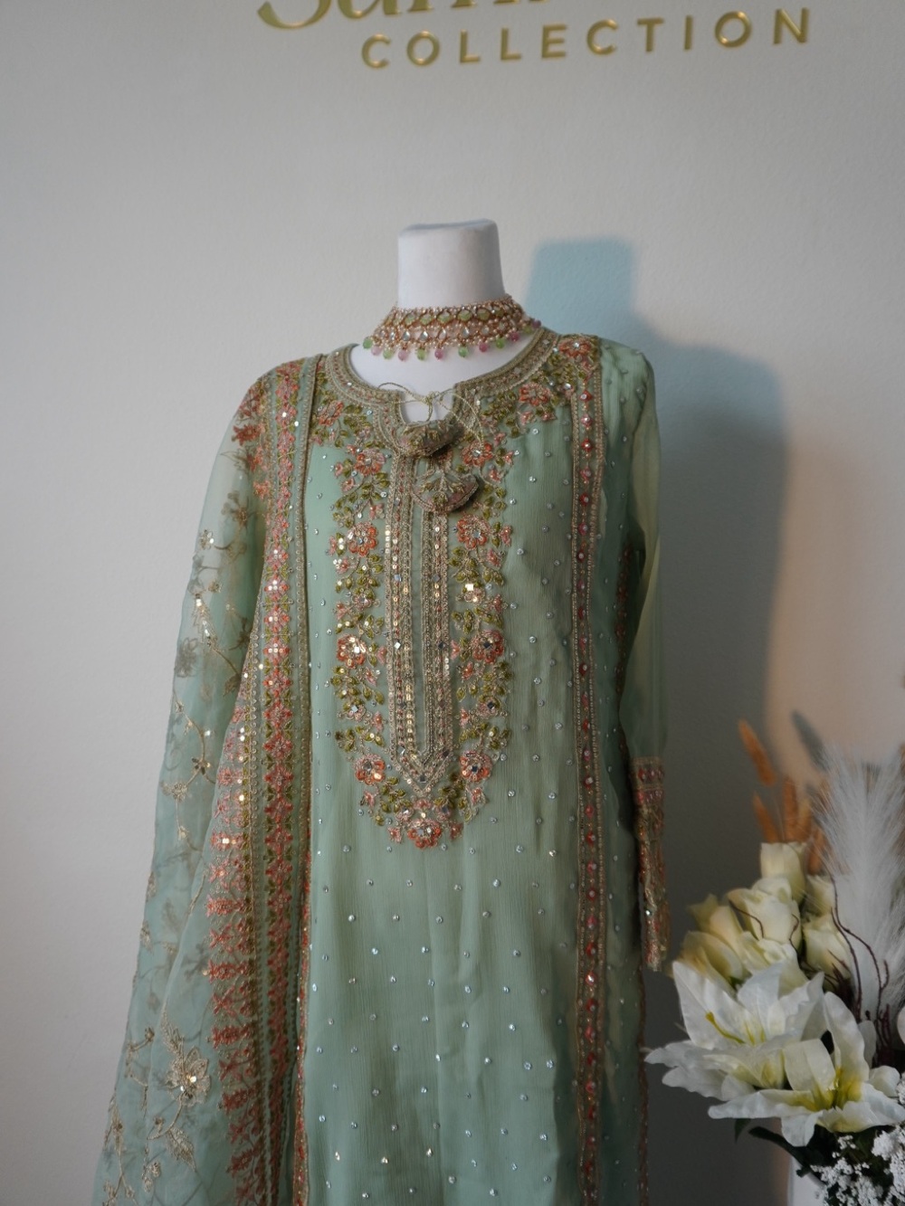 SumNoor's Collection Mint Green Embroidered Salwar Kameez - Picture 4 of 4
